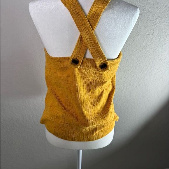 Madewell Mustard Yellow Crepe Square Neck Button Strap Tank Top - Picture 7 of 10